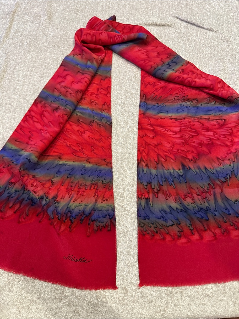 Silk Red Patterned Scarf by